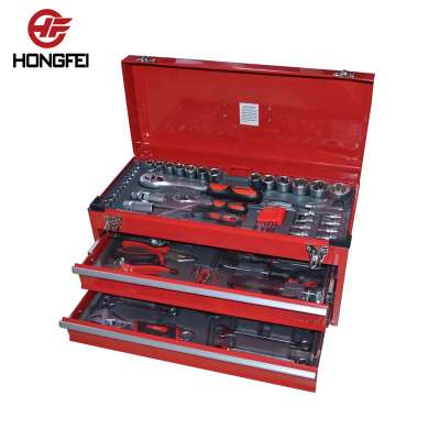 Powder coated portable iron tool box with tool set